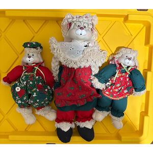 Unbranded 3 piece set mama & child christmas dogs Red Green Christmas Dolls